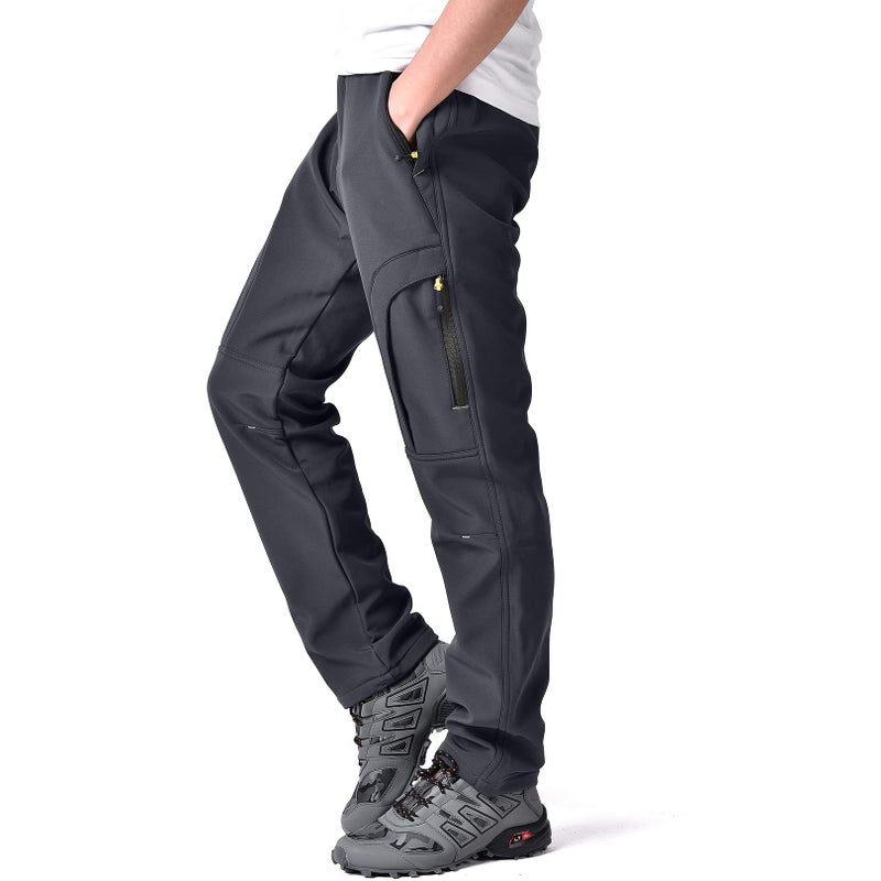 Toomett Men's Snow Pants Skiing Winter Insulated Soft Shell Outdoor Fleece Lined Hiking Tactical Cargo Pants with Zipper Pockets,MH4409,Grey,32 - Image 1